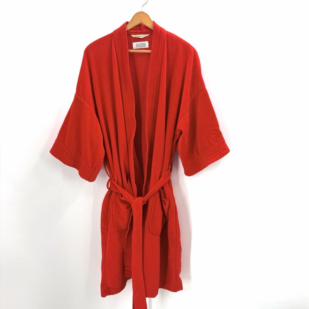 Vintage 70s Jordan Marsh Red Velour Kimono Robe with Pockets OSFA